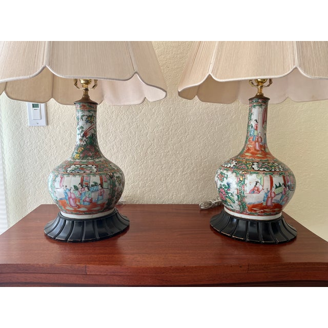 Mid 20th Century Famille Rose Lamps - A Pair For Sale In West Palm - Image 6 of 15
