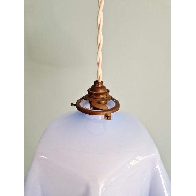Art Deco Pendant Light in Pleated Mauve Opaline Glass, 1920s For Sale - Image 4 of 13