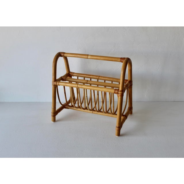 Mid-Century Modern Mid-Century French Style Bentwood Bamboo Rattan Magazine Book Newspaper Rack Caddy Vintage For Sale - Image 3 of 12