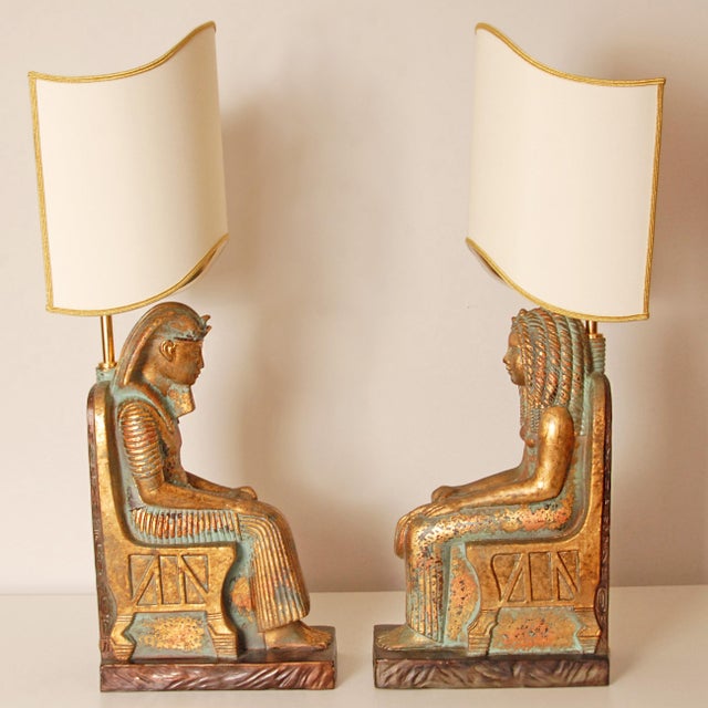 Vintage Italian Lamps Ceramic Figural Table Lamps King Tut and Cleopatra - A Pair For Sale - Image 6 of 13