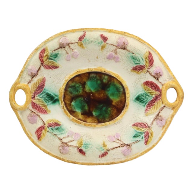 19th Century Majolica "Cherry Blossom" Bread Serving Plate For Sale