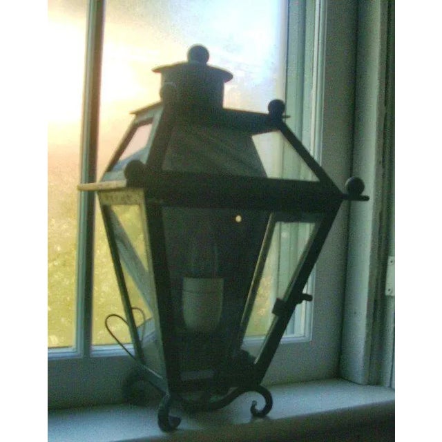 Art Deco Early 20th Century Art Deco Paint Decorated Iron Wall Sconce Lantern For Sale - Image 3 of 9