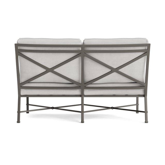 Brown Jordan Brown Jordan Venetian Armless Loveseat, Mica frame with Fusion Dove fabric For Sale - Image 4 of 11