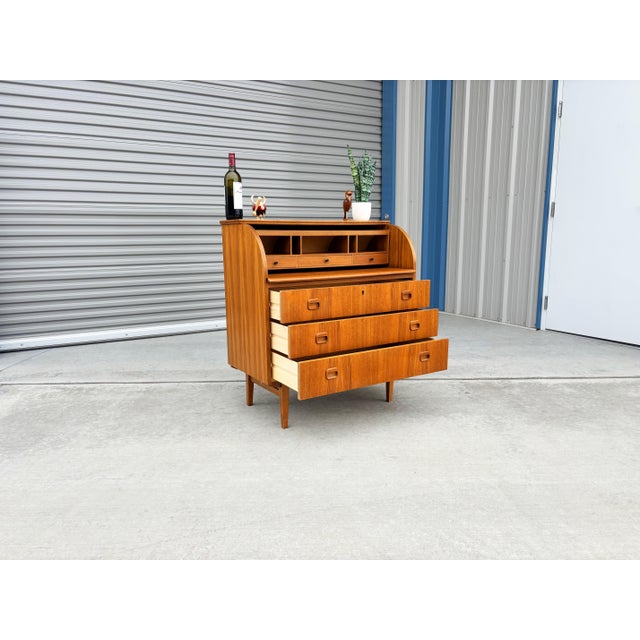 Yellow 1960s Danish Modern Teak Secretary Desk by Egon Ostergaard For Sale - Image 8 of 11