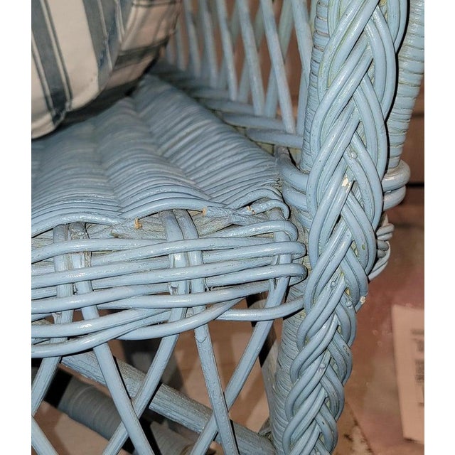 1930s 1920s Bar Harbor Robin Egg Blue Wicker Rocker For Sale - Image 5 of 6