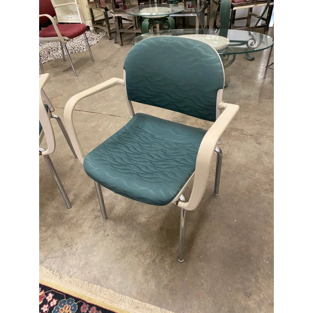 Italian Blue Mid Century Designer Office Chairs by Giancarlo Peretti- A Pair For Sale - Image 4 of 5