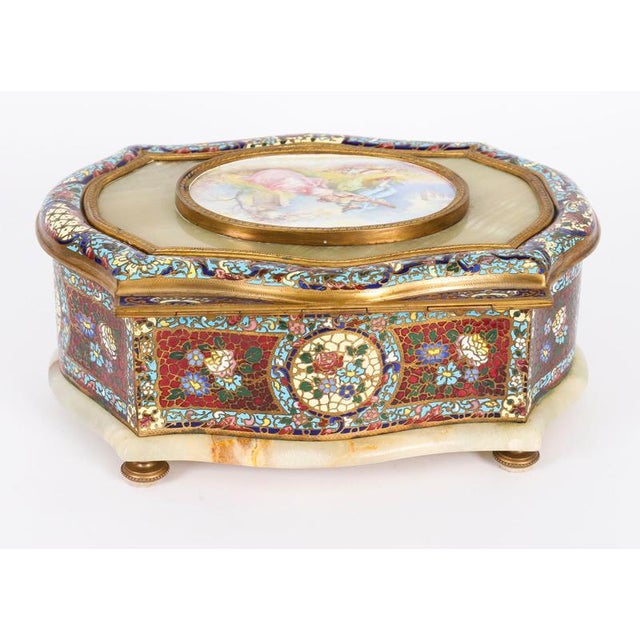 Antique French Porcelain-Mounted Champlevé and Onyx Casket, 19th Century For Sale - Image 14 of 18