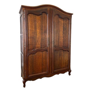 Antique French Louis XVI Carved Oak 2-Door Armoire For Sale