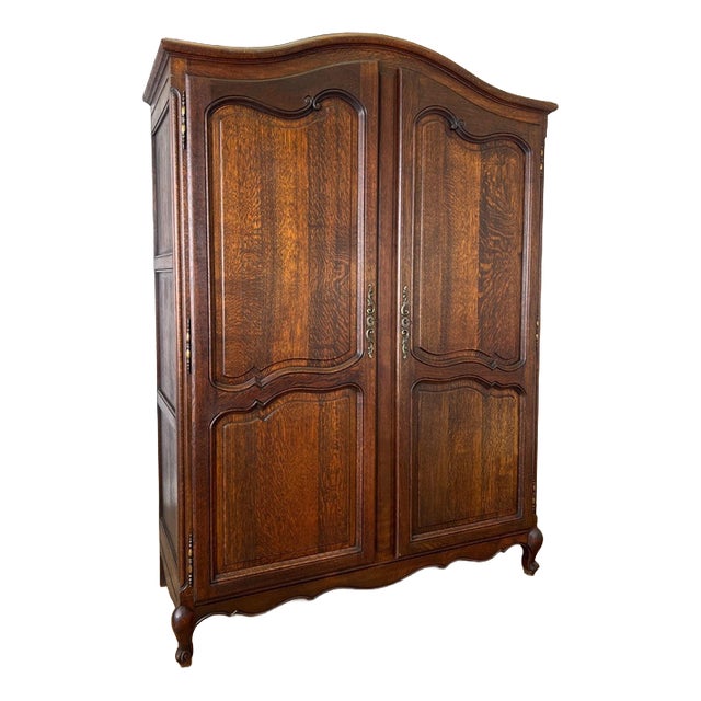 Antique French Louis XVI Carved Oak 2-Door Armoire For Sale