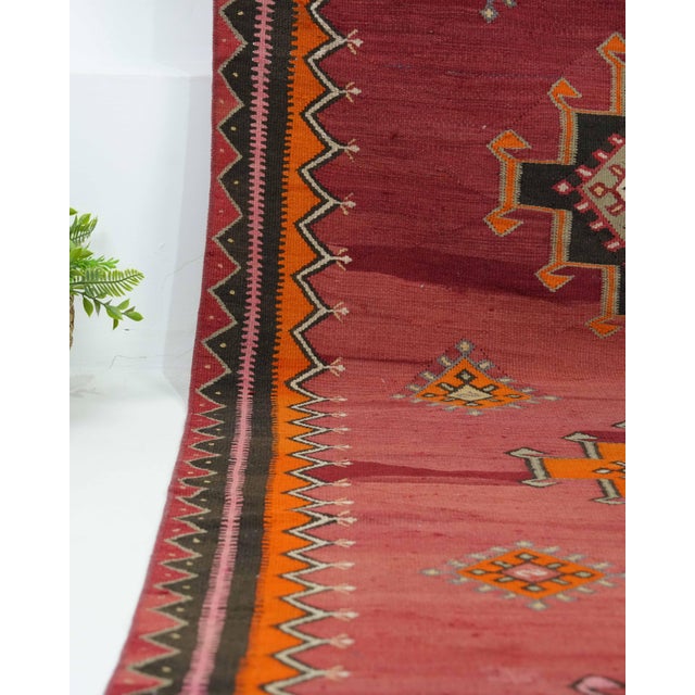 Turkish 1970s Vintage Turkish Handmade Wool Cotton Red Runner Rug For Sale - Image 3 of 11