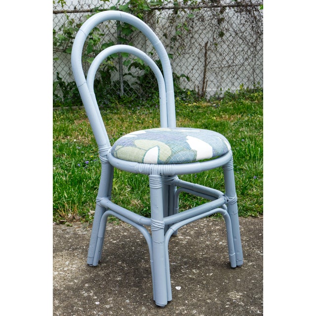 Late 20th Century Bamboo Rattan Patio Dining Set Table and Four Chairs Restored For Sale - Image 5 of 8