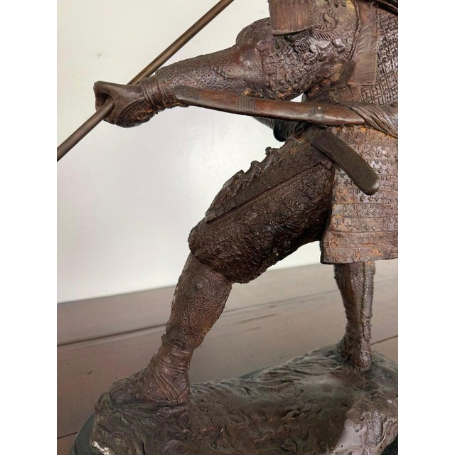 Japanese Bronze Samurai Warrior Sculpture With Spear, Early 20th Century For Sale In Los Angeles - Image 6 of 16