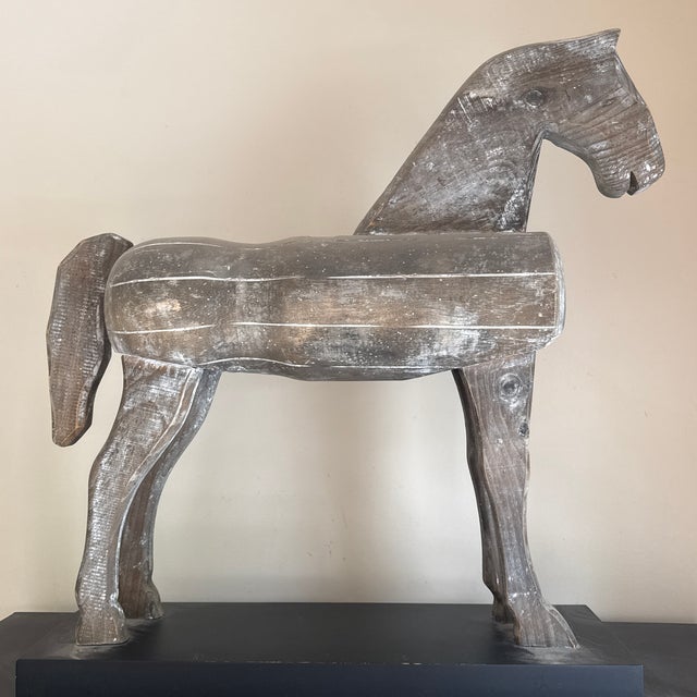 Wood Primitive Folk Art Carved Wooden Horse Statue For Sale - Image 7 of 7