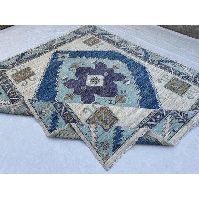 Aqua Aqua & Blue Anatolian Medallion Rug 8x10 For Sale - Image 8 of 10