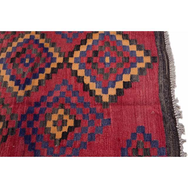 Vintage Kilim Handmade Flatweave Red Geometric Wool Runner 4' 3'' X 4' 7'' For Sale In New York - Image 6 of 11
