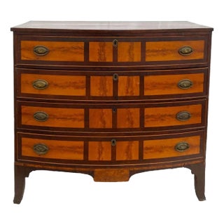 19th Century American New Hampshire Birch and Mahogany Bowfront 16-Panel Chest of Drawers For Sale
