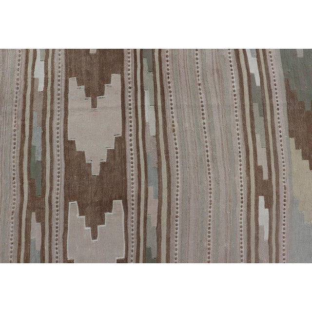 Brown Vintage Turkish Kilim Rug With Geometric Patterns and Soft Pastel Hues 7'6"x11'3" For Sale - Image 8 of 11