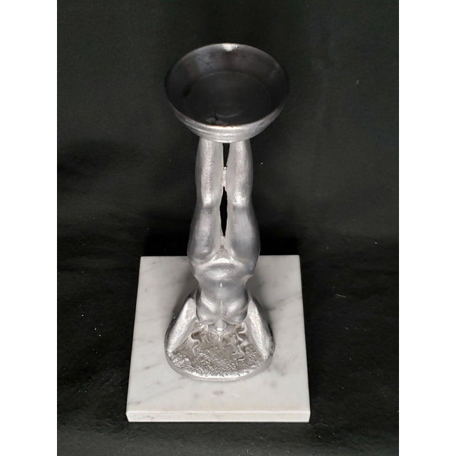 Metal 1980s Vintage Art Nouveau Nude Head Stand Metal Sculpture on Marble Stand / Ring Caddy For Sale - Image 7 of 11