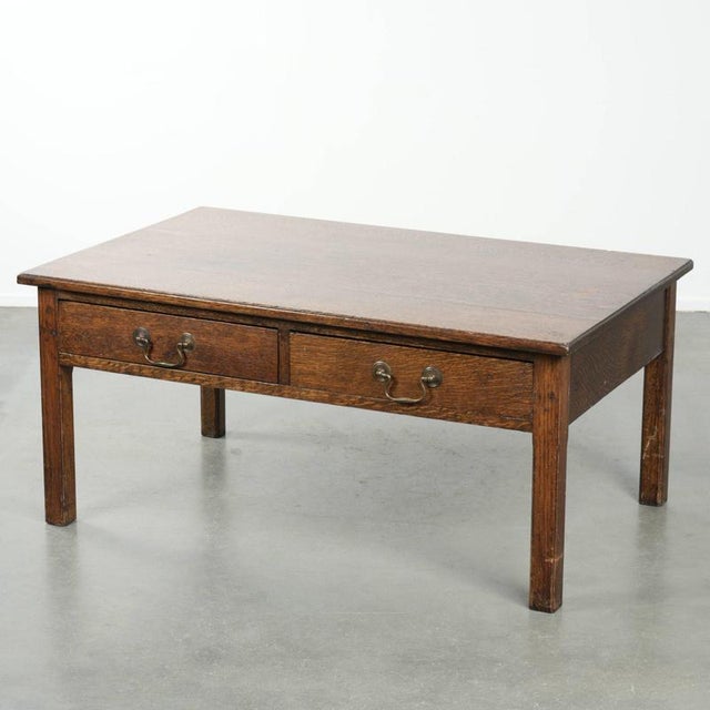 Antique English Oak Coffee Table with Drawers, 20th Century For Sale - Image 15 of 15