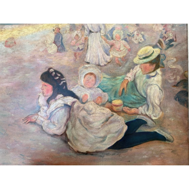 2020s Large Impressionist Seaside Family Scene Reproduction Oil Painting on Canvas For Sale - Image 5 of 7