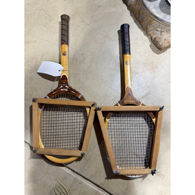 Mid-Century Vintage t.a. Davis "Hi-Point" Wooden Tennis Rackets in Braces - Pair For Sale In Chicago - Image 6 of 11