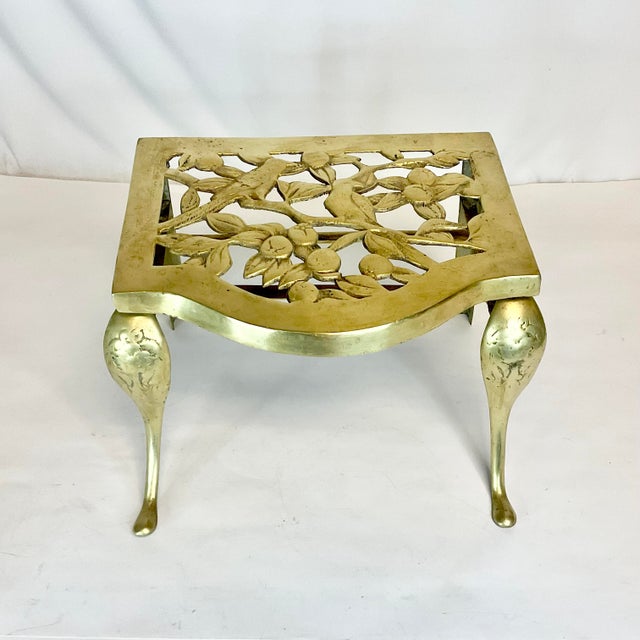 Late 1800s Antique English Cast Brass Fireplace Footman Kettle Pot Stand. For Sale - Image 4 of 11