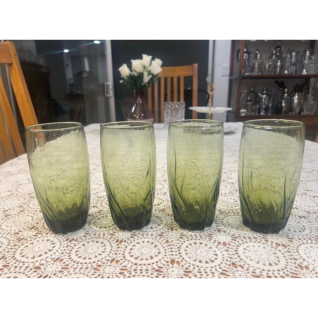 Mid-Century Modern 1960s Anchor Hocking Drinking Glasses in Central Park Ivy Green Swirl Pattern - Set of 4 For Sale - Image 3 of 9