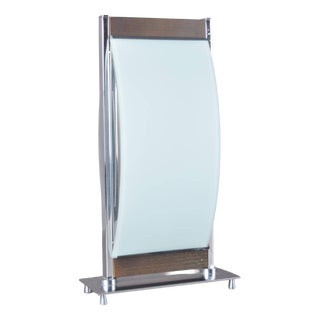 Chrome and Frosted Glass Table Lamp with Wood Trim, 1960s For Sale