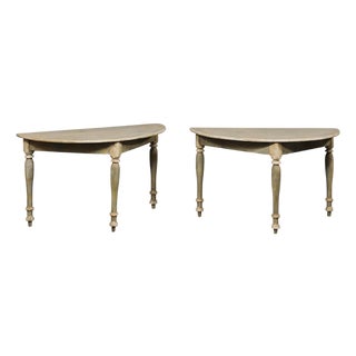 Swedish Antique Painted Demi-Lune Tables - A Pair For Sale