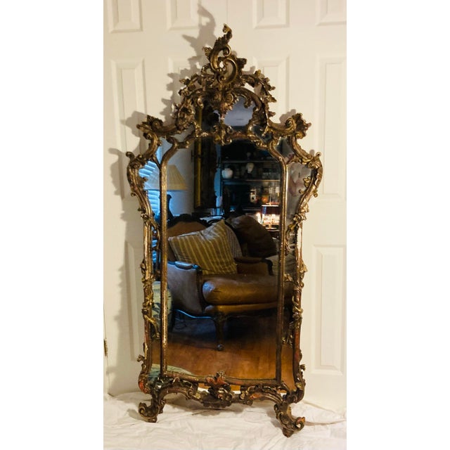 Rococo Large Antique 19th Century Rococco Venetian Carved Walnut & Gold Gilt Wall Mirror For Sale - Image 3 of 11