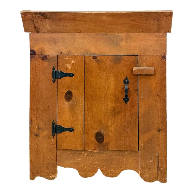 Mid 20th Century Primitive Rustic Planter Box Cabinet Vintage Farmhouse Wood Decor Iron Hinges For Sale