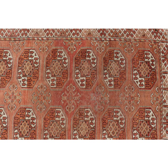 Antique Tekke Rug With Gul Motif in Rich Coral and Ivory Tones 8'0 X 18'10 For Sale - Image 9 of 12