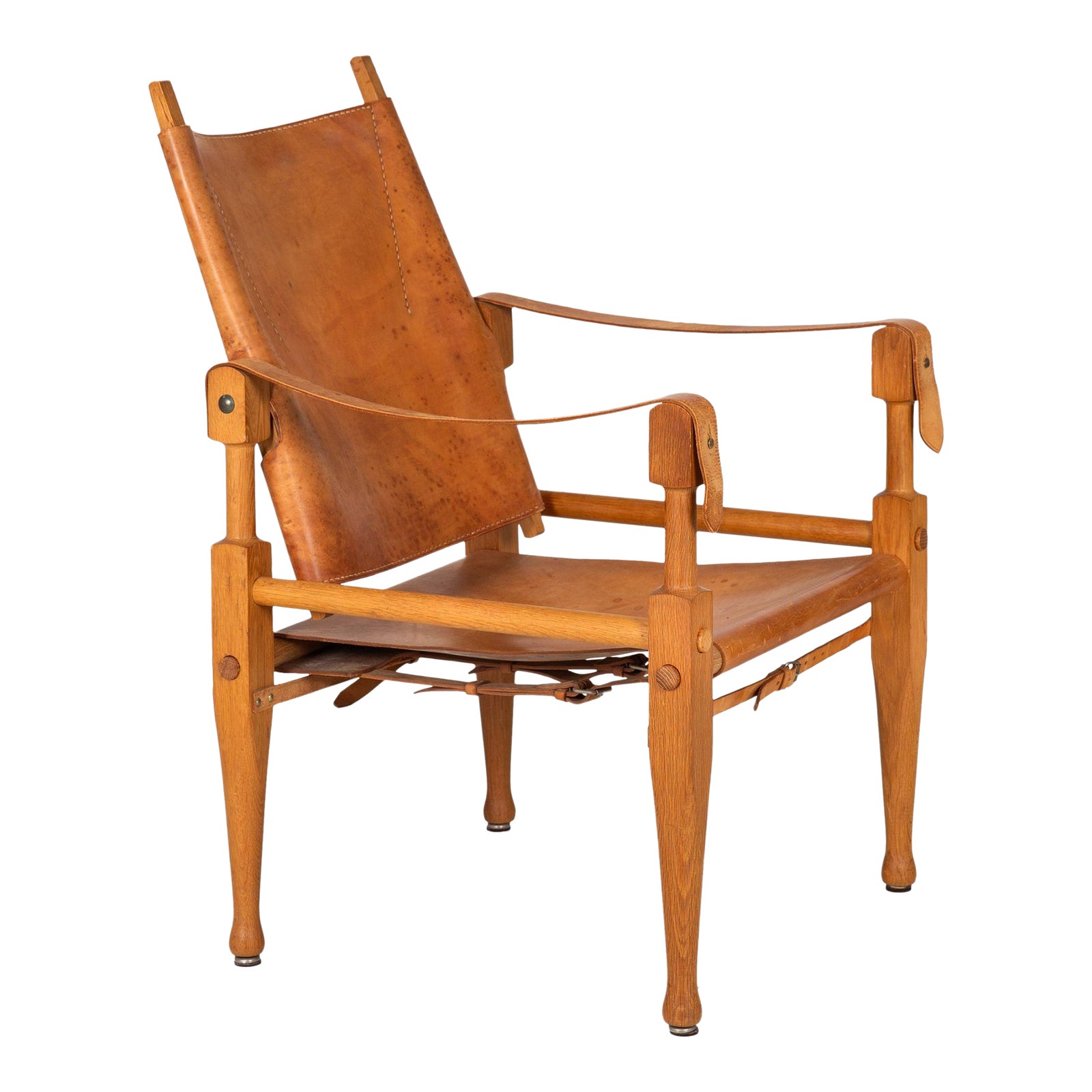 Authentic Leather and Oak “Safari” Arm Chair by Wilhelm Kienzle Circa