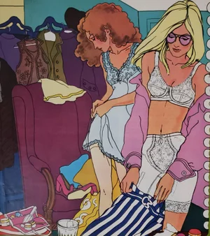 1969 French Lingerie Fashion Print by Antonio Lopez