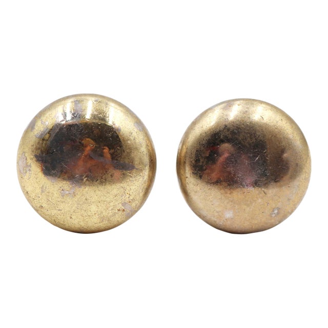 Mid 20th Century Pair of Classic 1.125 In. Polished Brass Drawer Cabinet Knobs For Sale