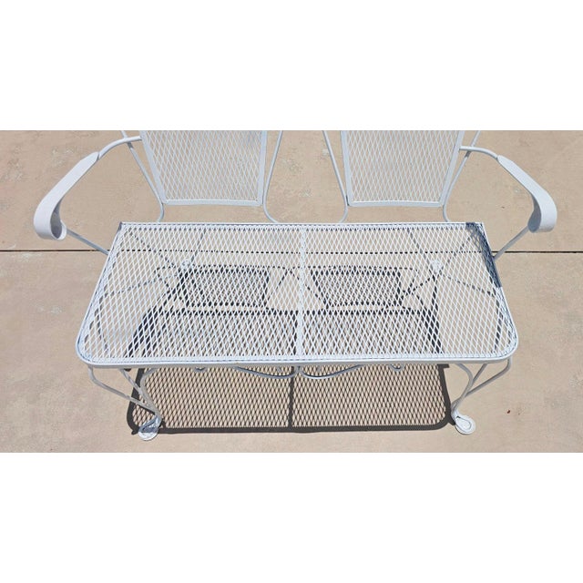 Vintage Mid-Century Modern Russell Woodard Style Wrought Iron Patio Settee Bench – Hollywood Regency Salterini Style Garden Loveseat For Sale - Image 12 of 17