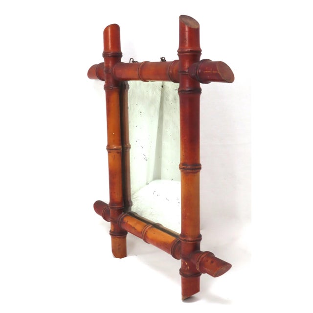 Late 19th Century Antique Victorian Lathe Turned Bamboo Style Wood Mens Shaving Mirror For Sale - Image 5 of 13