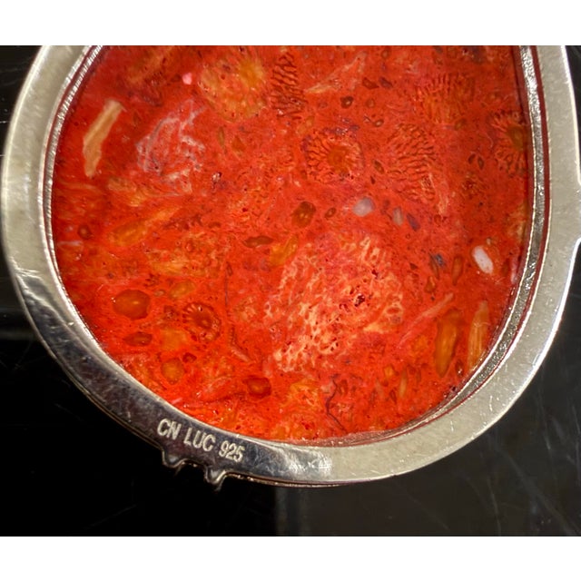 Art Deco 1980s Lucas Lameth Sterling Silver Red Sponge Coral Teardrop Pendant 1x2 For Sale - Image 3 of 4