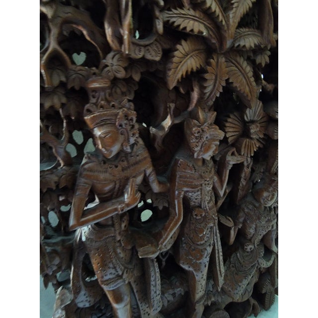 Vintage Indonesian Balinese Hand Carved Wooden Wall Panel For Sale - Image 9 of 11