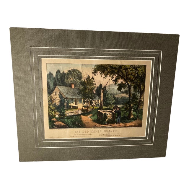 Americana Original Hand Colored 1872 Lithographs From Currier & Ives the Old Oaken Bucket For Sale