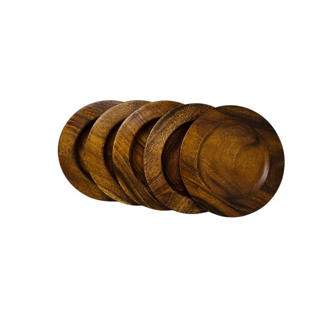 Pottery Barn 2010s Hand-Turned Acacia Wood Charger Plates - Set of 5 For Sale - Image 4 of 10