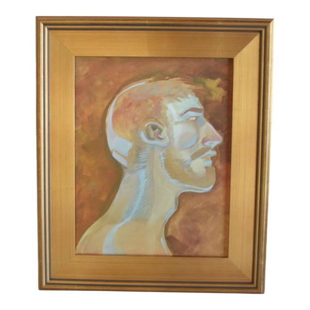Contemporary Modern Male Profile Portrait Oil Painting Including the Antiqued Gold Wood Frame For Sale