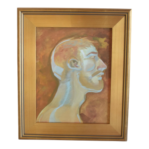 Contemporary Modern Male Profile Portrait Oil Painting Including the Antiqued Gold Wood Frame