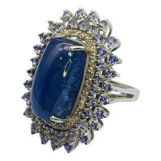 Bochic "Orient" Natural Diamond & Tanzanite Cocktail Ring Set 18K Gold & Silver For Sale