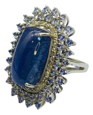 Bochic "Orient" Natural Diamond & Tanzanite Cocktail Ring Set 18K Gold & Silver