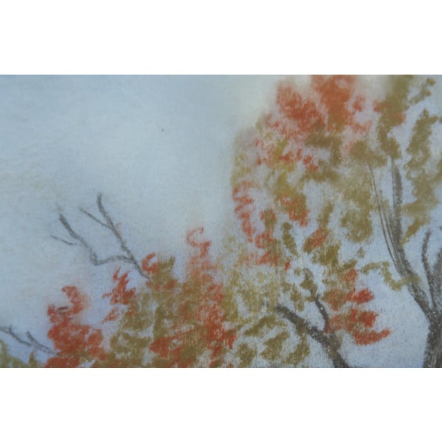 1950s German Castle River Landscape Pastel Drawing, Framed For Sale - Image 10 of 11