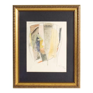 1962 Abstract Mixed Media Portrait Painting by Walter Sorge For Sale