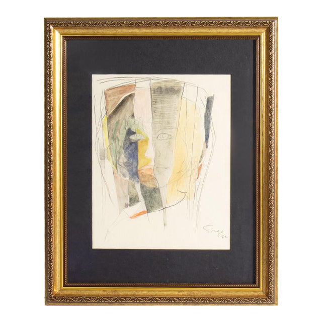 1962 Abstract Mixed Media Portrait Painting by Walter Sorge For Sale