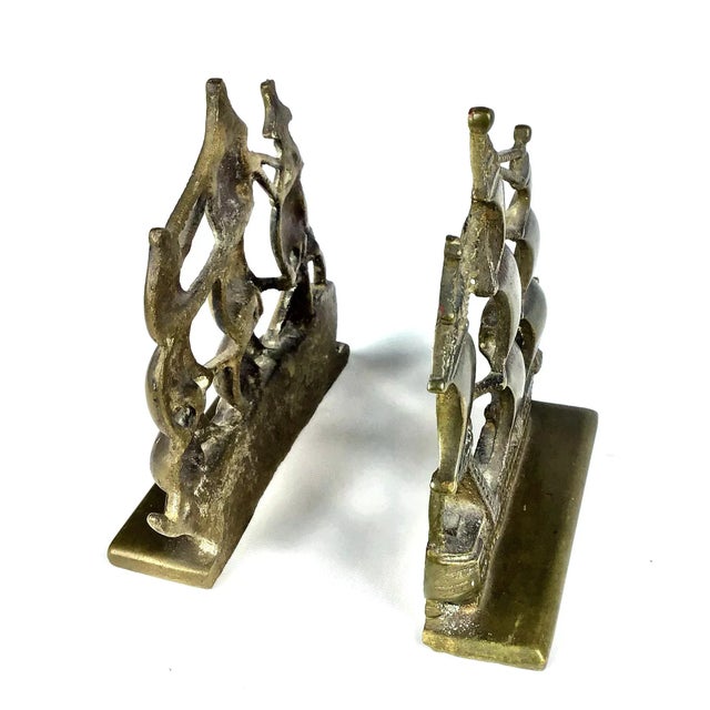 Nautical Vintage Schooner Solid Brass Ship Bookends - a Pair For Sale - Image 3 of 10