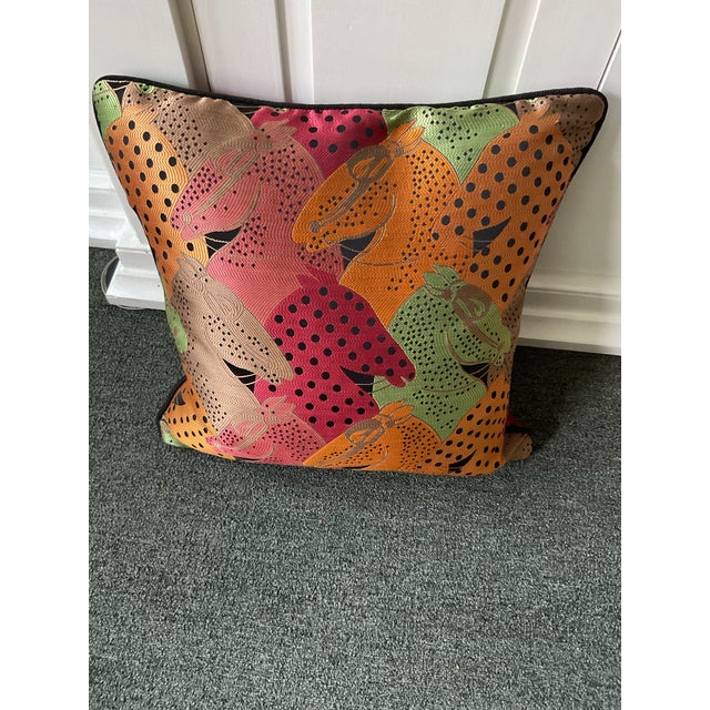 Textile Pair of Down Fill Decorative Designer Pillows With Colorful Abstract Horse Head Pattern For Sale - Image 7 of 9